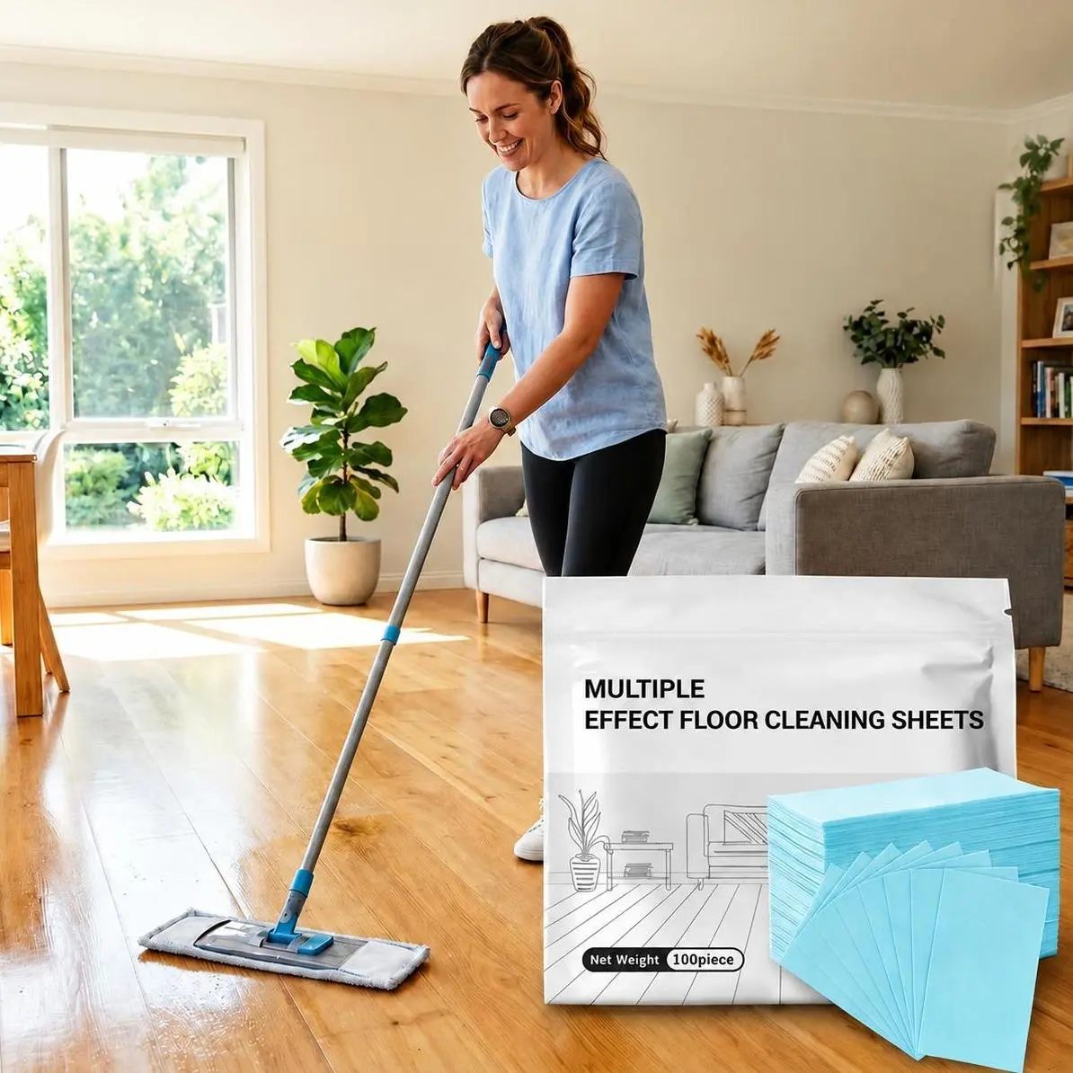100 Piece Floor Cleaning Sheets, Multi-Surface Floor Cleaner, Quick Dissolve for Mopping, Hardwood Laminate Tile & Vinyl Floors, Fresh Scent, Just Add Water
