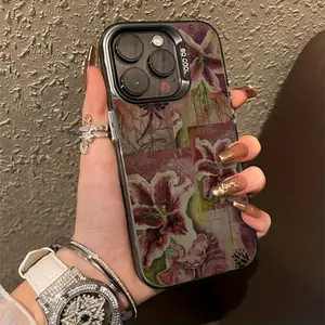 Vintage Lily Flower Pattern Suitable for TPU Case for iPhone 16 PRO MAX, iPhone 15/14 PLUS/16/13P/12/11/X/XR/XS MAX Durable Anti-Drop Colorful Silvery Protective Cover with High Aesthetic Appeal Protection Protector Casing Smartphone