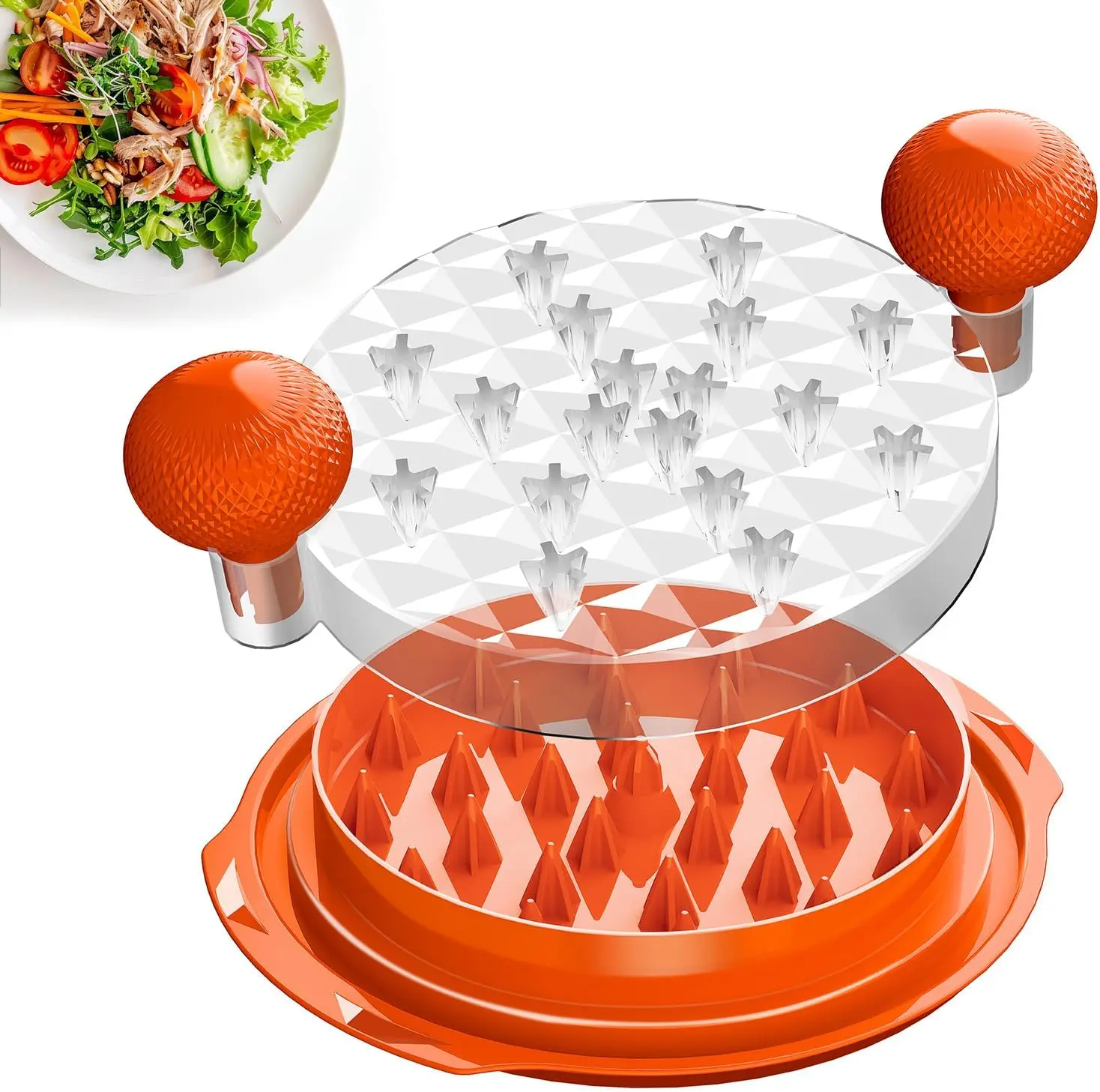 Chicken Shredder Tool Twist, Large Meat Shredder Tool Twist with Brush, Visible Chicken Breast Shredder,  Anti-Slip Strip,  Handle, (Orange)