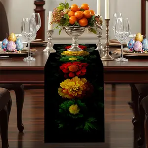 Spring Theme Table Runner, 2D Flat Print, Colorful Floral Pattern, 100% Polyester Fiber, Ideal for Living Room, Dining Room, Hallway, Table Decor