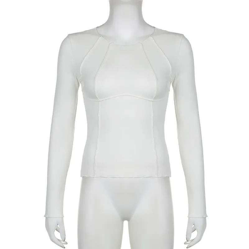 Slim Long Sleeve T-shirt Fashion Solid Color Split Thread Knitted Top Womens Clothing