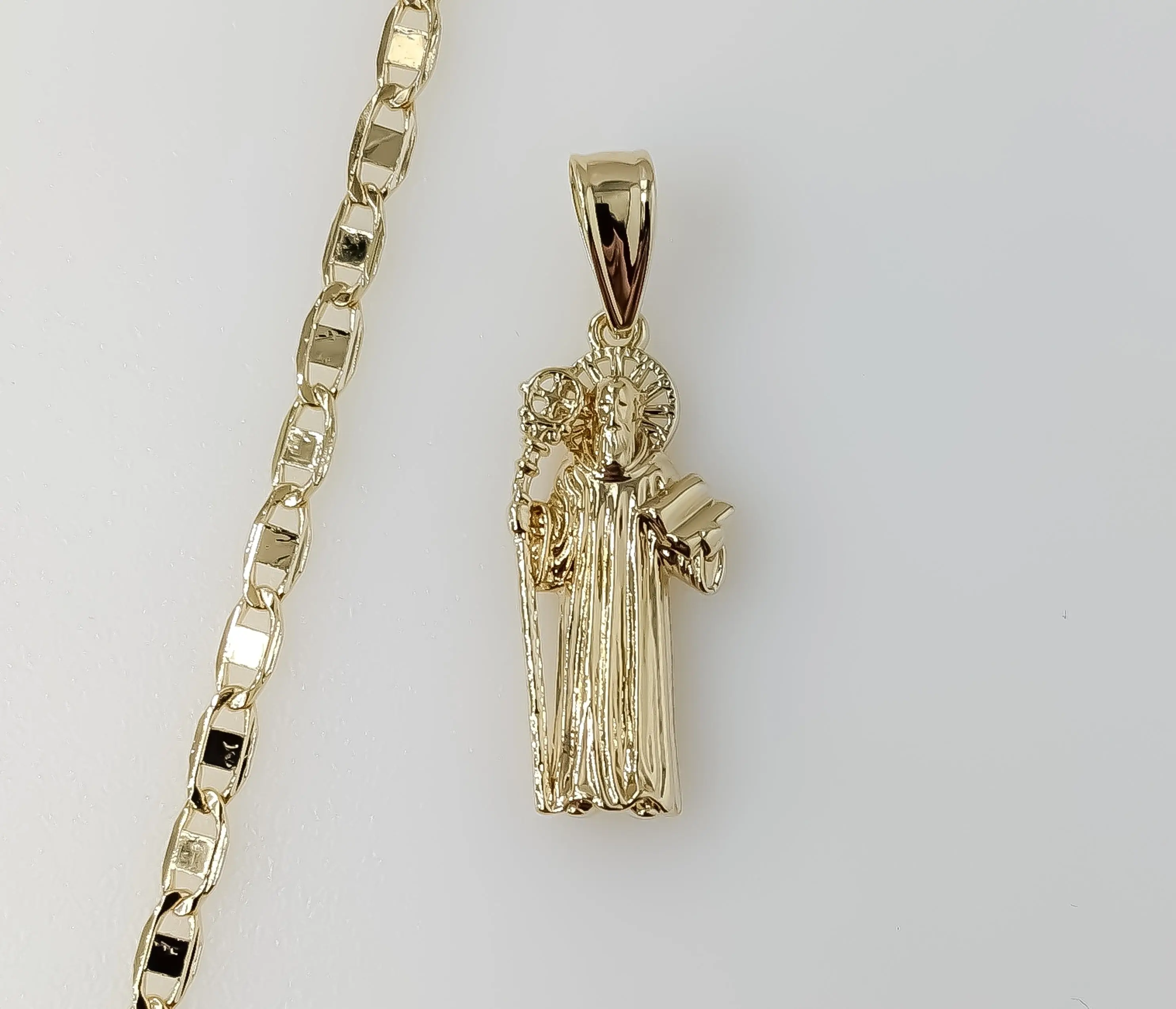 Plated Small Saint Benedict 3mm Flat Mariner Anchor Chain Necklace