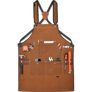 16-Pockets Waxed-Canvas Tool Apron, Heavy-Duty Woodwork Aprons, Fully-Adjustable Carpenter Apron, 34" x 27" Blacksmith Woodworking Apron