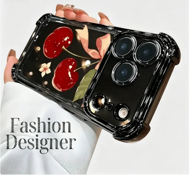 Phone case: A trendy designer-style plated transparent shockproof soft full-coverage TPU phone case with cherry floral bow pattern, Suitable for a variety of iPhone models, from 17 series to 11 series, and x series
