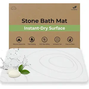 Stone Bath Mat for Bathroom - Quick Dry Diatomaceous Earth Shower Mat, Non-Slip Super Absorbent Diatomite Stone Bath Mats,  Drying  Floor Mat for Bathroom Kitchen (23.6"x15.4" - White)