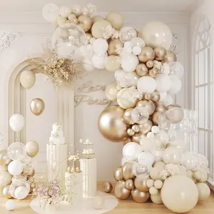 Beige and Champagne Balloon Garland Kit with Gold, Pearl White, Sand, and Clear Balloons for Parties