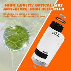 Mini Microscope for Kids - Portable Handheld Microscope, White with LED Light Source, 60x-120x Focusing, 1 Microscope Set