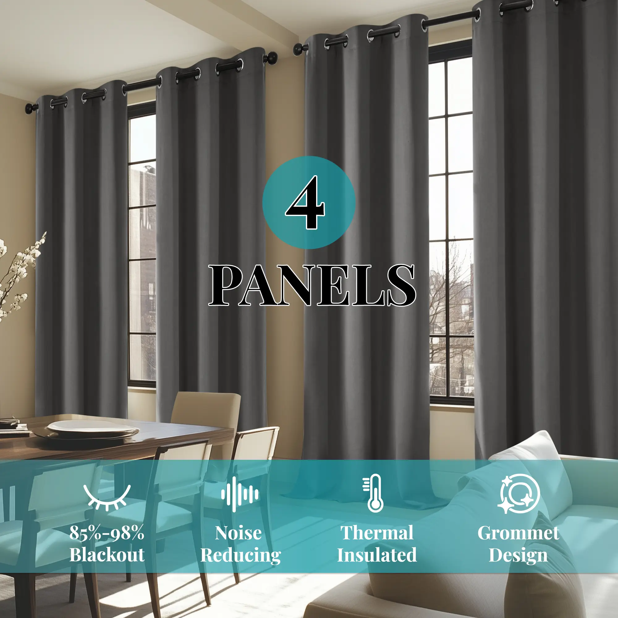 Deconovo Solid Blackout Curtains, White Grommet Thermal Insulated Window Drapes for Bedroom and Living Room, 4 Panels