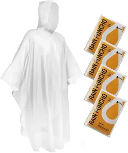 Disposable Rain Ponchos Emergency Clear Poncho - Affordable Pack of 4, Durable PE Plastic, Waterproof Hooded Poncho for Camping & Hiking