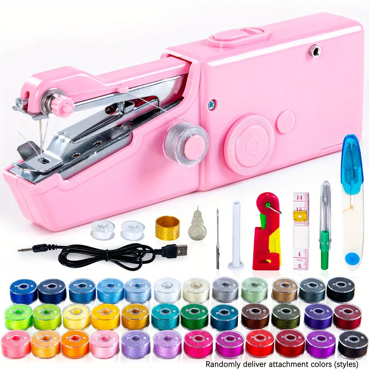 Portable Handheld Sewing Machine Kit, 25/36 Color Thread Spools, Fast Stitching, Easy-Operation for Beginners, USB Cable/AA Battery Compatible, Plastic Body, Home Travel DIY Sewing Supplies, Portable Handheld Sewing Machines