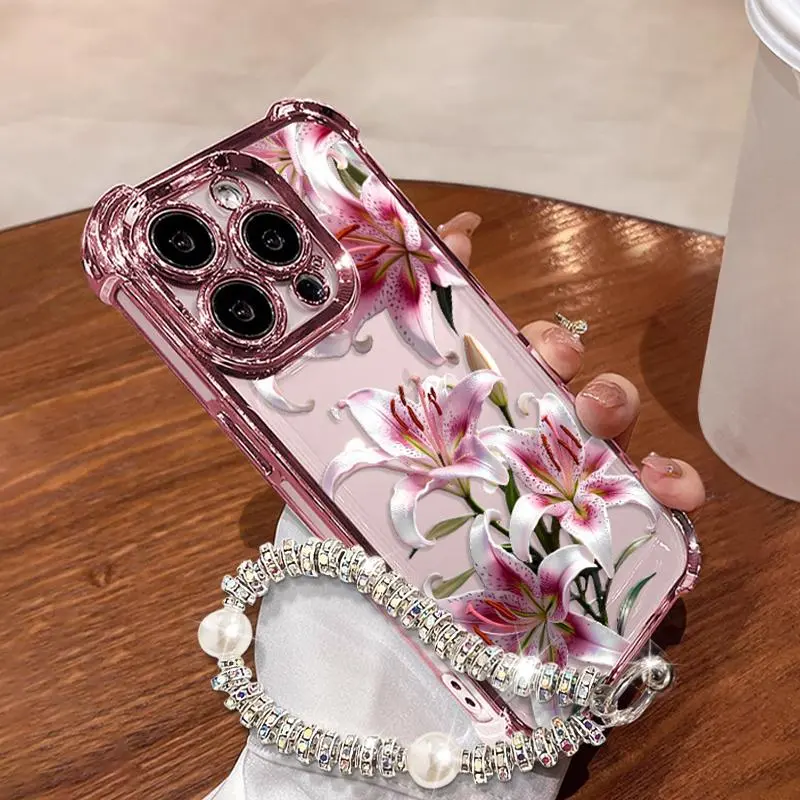 Lily Flower Clear Bumper Phone Case, Romantic Floral Garden Style for iPhone 17 16 15 14 13 12 11 X Plus Pro Max, Shockproof Sweet Gift