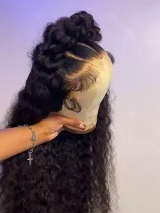 BLING HAIR 36 38 Inch 13x6 HD Deep Wave Lace Front Wig 180% Density Burmese Curly Human Hair Wig For Women 13x4 Lace Frontal Wigs With Baby Hair Pre Plucked Hairline Natural Color