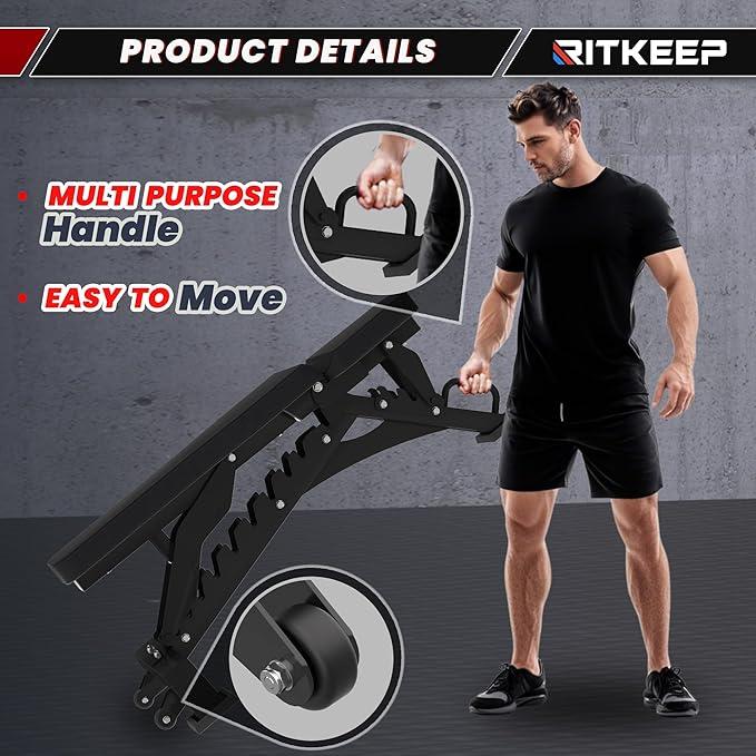 RitKeep 1300lbs Heavy Duty Weight Bench, Adjustable Weight Bench Workout Bench Press Set for Home Gym Strength Training, Portable Incline Bench with Wheels for Full Body Fitness