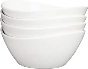 GARVEE White Porcelain Serving Bowls 20 cm - Set of 4 sturdy oval bowls with 1.25 L capacity for kitchen and ramen, made of chip-resistant ceramic - Dishwasher and microwave safe