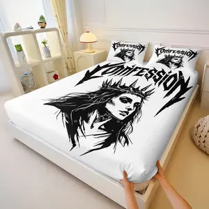 Premium Elastic Fitted Bed Sheet with Deep Pocket, Confession Thorn Queen 3-Piece Set, Fade-Resistant, Long-Term Home Use