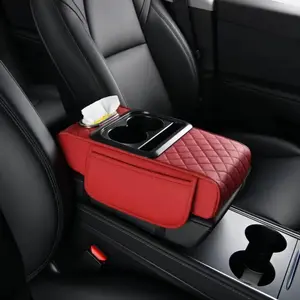 Four-in-one Nappa leather car armrest box booster pad, wear-resistant and scratch-resistant, with water cup holder, universal modified armrest box booster pad