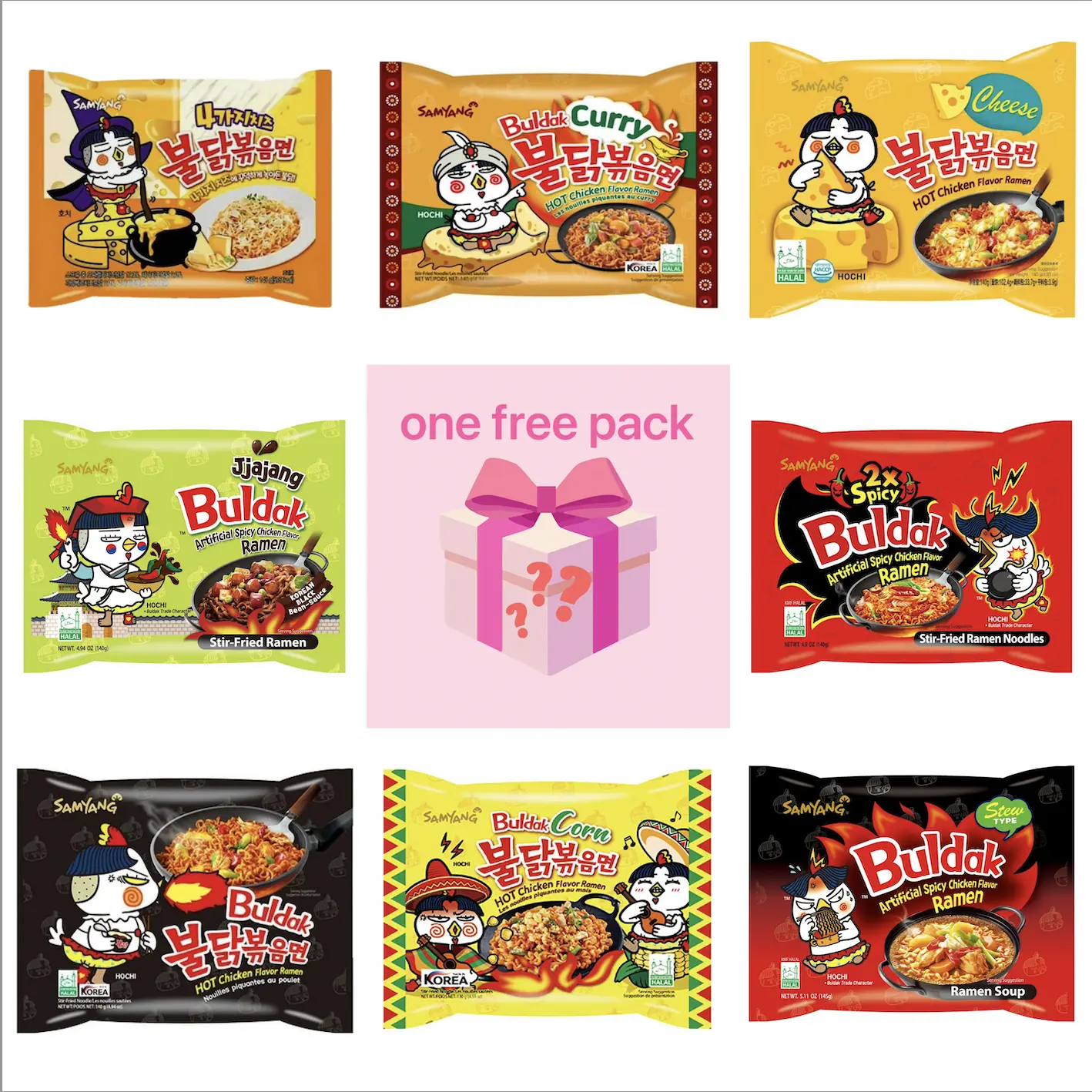 Buy 8 get 1 Surprise Free Pack 】Samyang Buldak Spicy Ramen Noodle