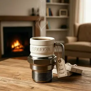 3D Spark Plug Mug Food Grade BPA-Free Resin Coffee Cup Shatterproof Heavy Duty Novelty Industrial Style Cup Ideal Father's Day Gift for Car Lovers Mechanic Men