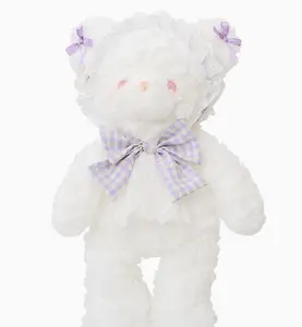 Build a Bear Lolita Style Plush Toy - Cute White Bear with Purple Bow and Checkered Ribbon - Perfect Birthday Gift for Kids pip gorgeous doll teddy stuffed animals