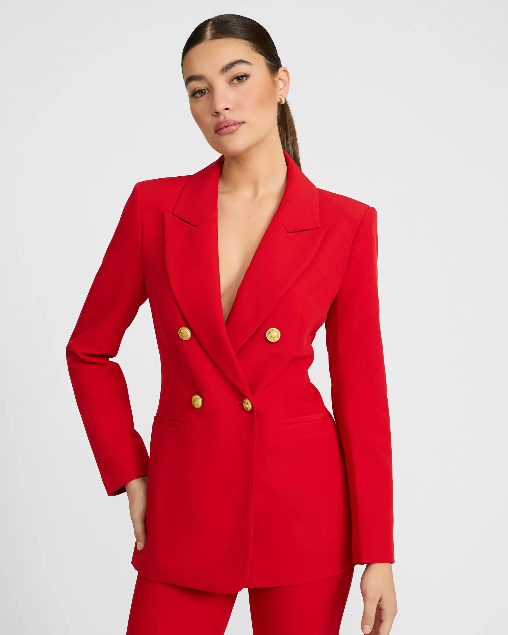 Express Signature Stretch Double Breasted Long Slim Blazer, Chic, Style, Long Sleeve, Matching, Comfortable