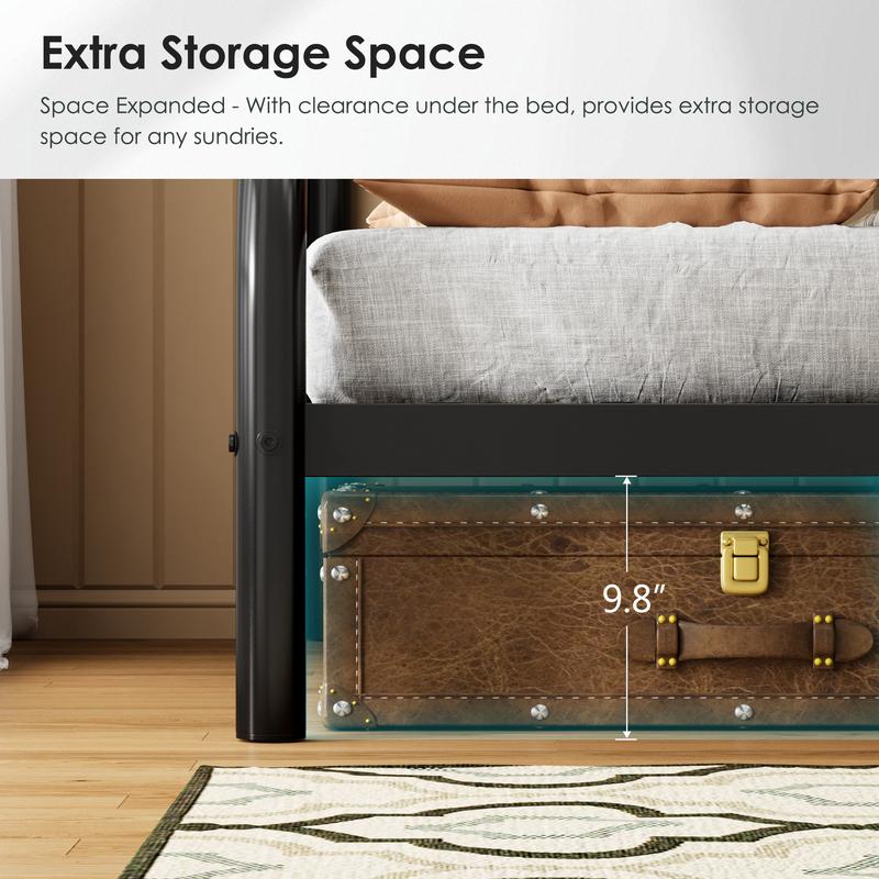 Bunk Bed Twin Over Full Size, Quiet & Sturdy Space-Saving Metal Bunk Bed with 9.8-Inch Guardrail and Ladder for Kids, Teens, And Adults, Black Heavy-Duty Frame with 400 lbs Capacity for Small Bedrooms & Shared Rooms