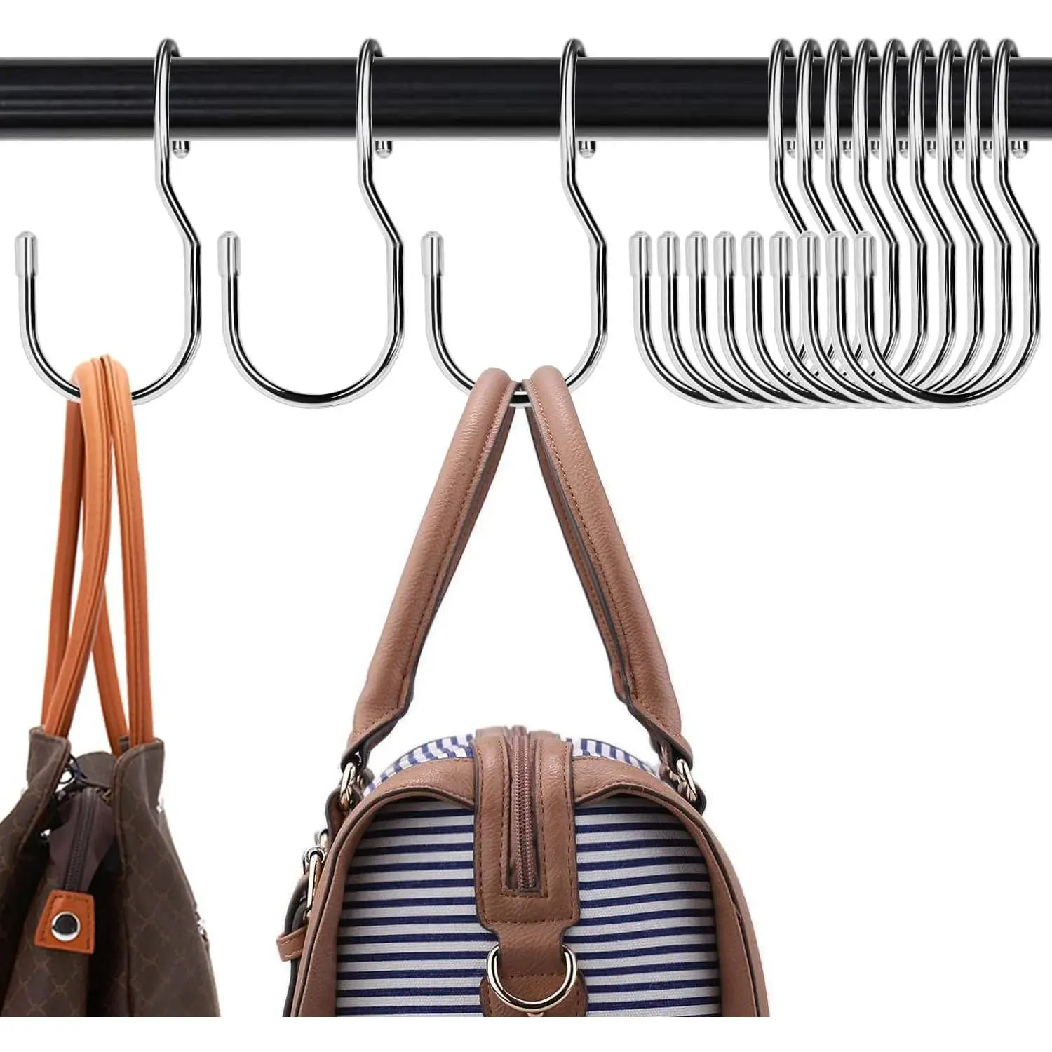 12 Pack Heavy Duty Twist Design Multi-Use Bag Hanger Purse Hooks - 5 in Large Closet Rod Hooks for Hanging Bags, Belts, Pans and Pots, Two Sizes