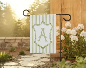 Custom Name Garden Flag, Green Striped Monogram Yard Sign, Personalized Outdoor Porch Decor, New Home Owners Patio Welcome Banner