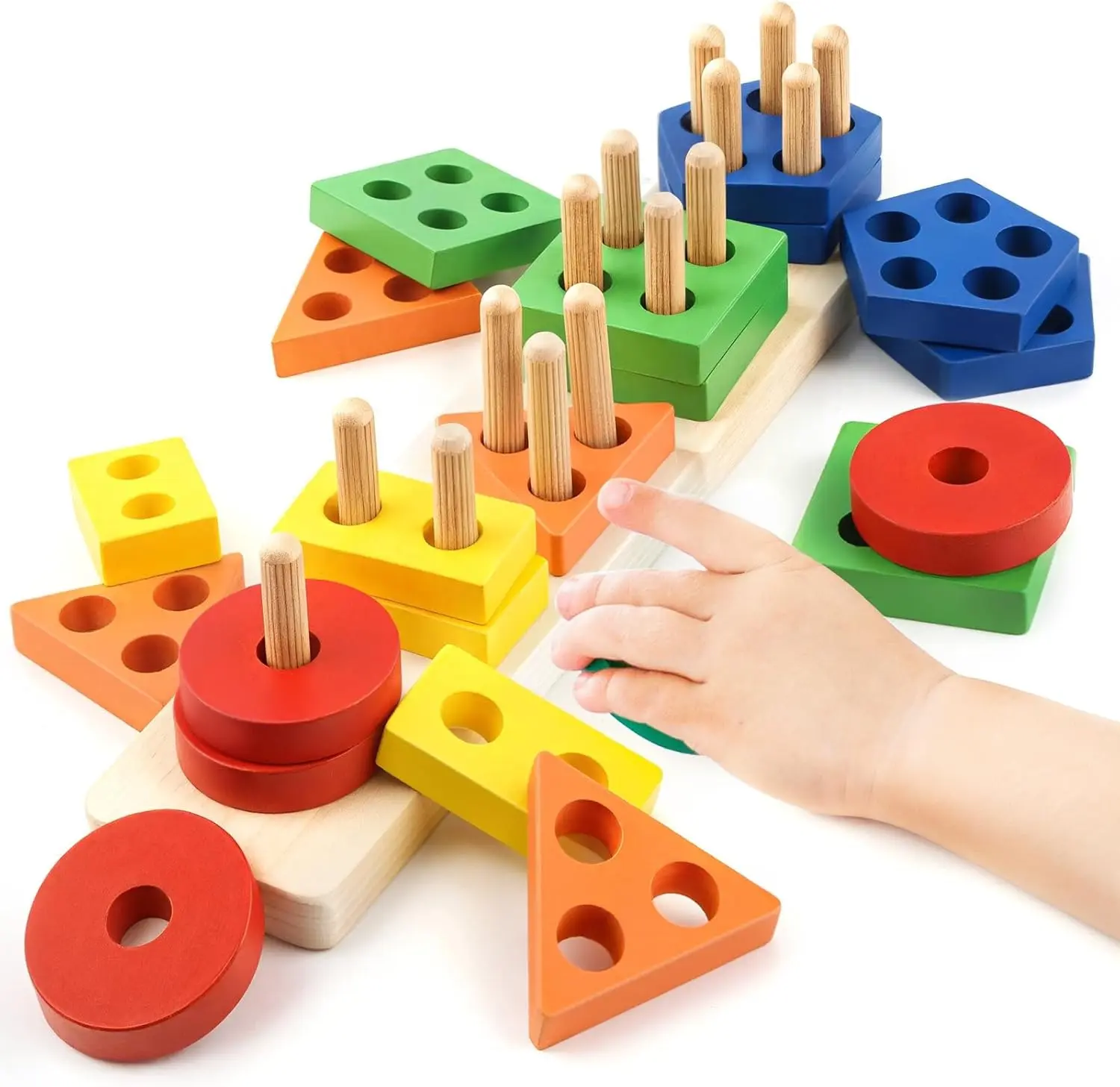 Montessori Toys for 1 to 3-Year-Old Boys Girls Toddlers, Wooden Sorting & Stacking Toys for Toddlers and Kids Preschool, Educational Color Recognition Shape Sorter, Learning Puzzles Gift