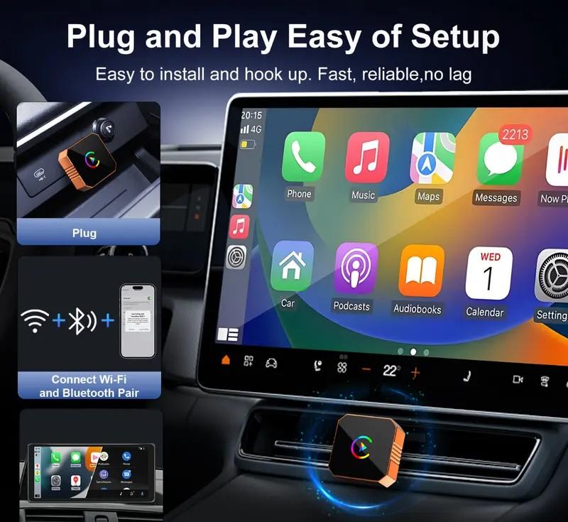 Wireless Carplay 2026 Mini Orange Blue Silver Cube Pro 3.0 Wireless CarPlay ,iPhone/ Android Auto Adapter – Plug & Play, Fast Auto-Reconnect