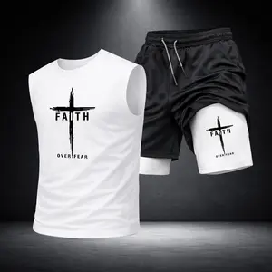 Men’s Black Workout Set Sleeveless Tank Top & Sports Shorts 2-Piece Gym Outfit