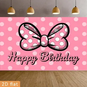 2D Flat Banner 1pc, for a Birthday Celebration Featuring a Happy Birthday Design with Pink Polka Dots And a Bow, Made of Polyester. It'S Suitable for Decorating Events, Homes, Gardens, And Can Be Used for Pho