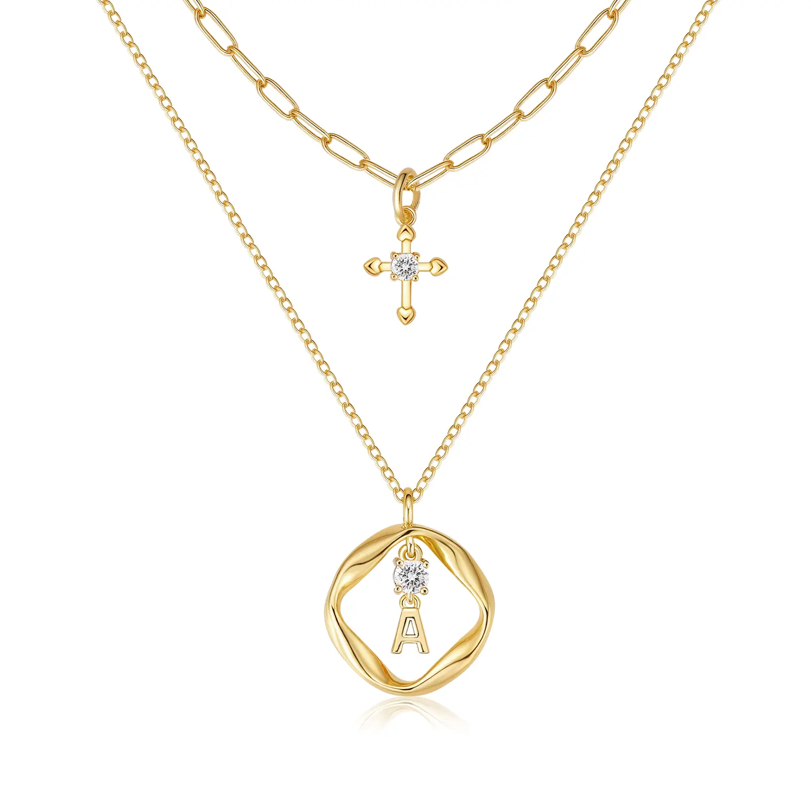 MEIITRUE 14K Gold Plated Möbius Ring Initial Necklace for Women, 5A CZ Cross Pendant Letter Layered Necklace, Christmas Jewelry Gift backtoschool