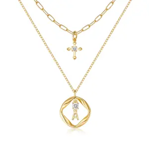MEIITRUE 14K Gold Plated Möbius Ring Initial Necklace for Women, 5A CZ Cross Pendant Letter Layered Necklace, Christmas Jewelry Gift