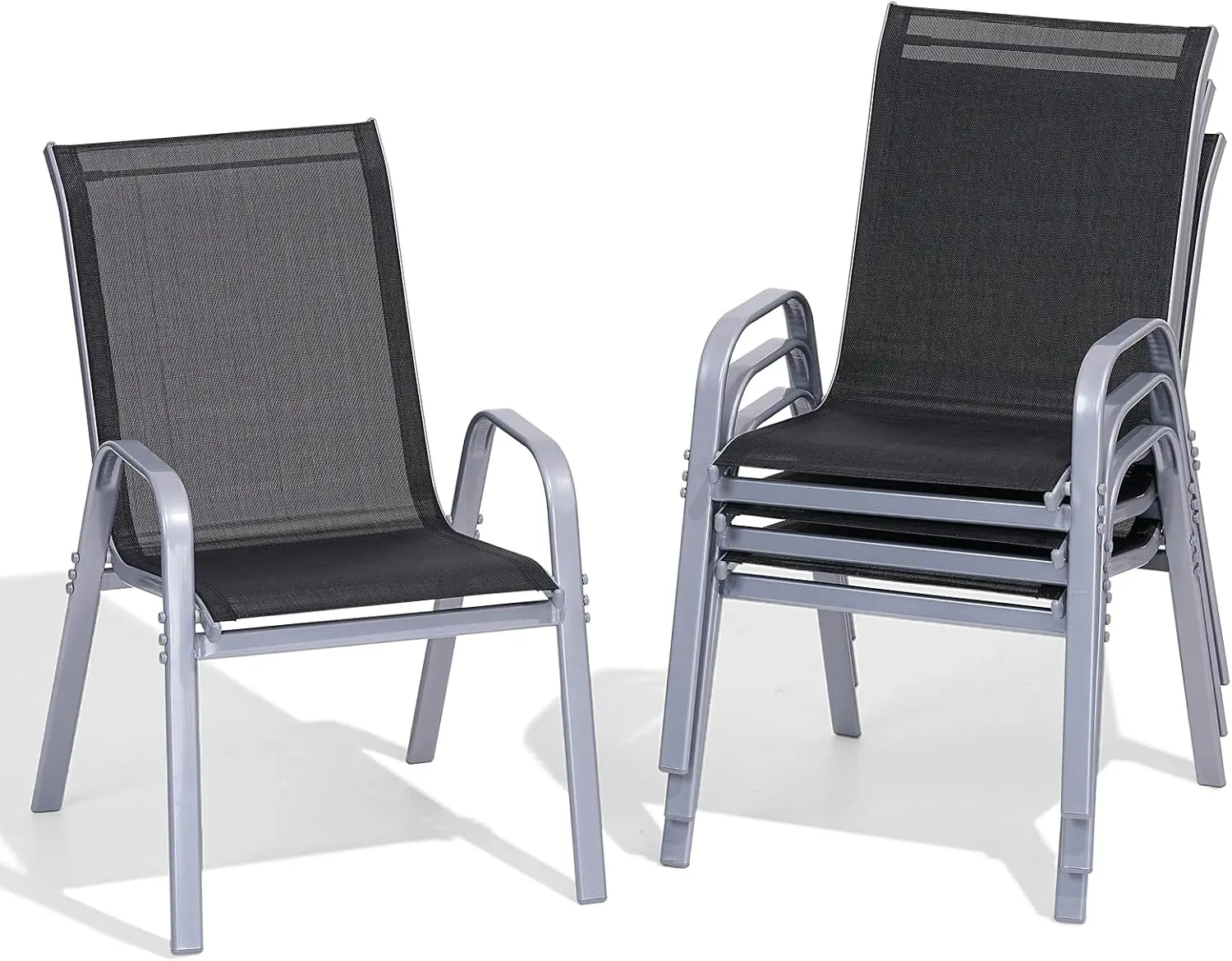 Patio Chairs set of 2/4/6, Easy Assembly Stackable Outdoor Dining Chairs with Wide Seat and Sturdy Metal Frame, Breathable All Weather Textilene Outdoor Chairs Set of 4 for Deck, Pool, Porch, Grey, Fathers Day Gift,summerwins,outdoorfurnitureset