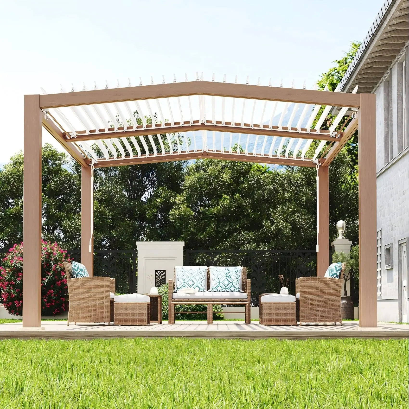 Louvered Pergola - 11'x13' Outdoor Pergolas with Adjustable Louvered Roof, Reinforced Aluminum Frame, Integrated Drainage System, Outdoor Gazebo for Deck, Patio, Backyard and Garden