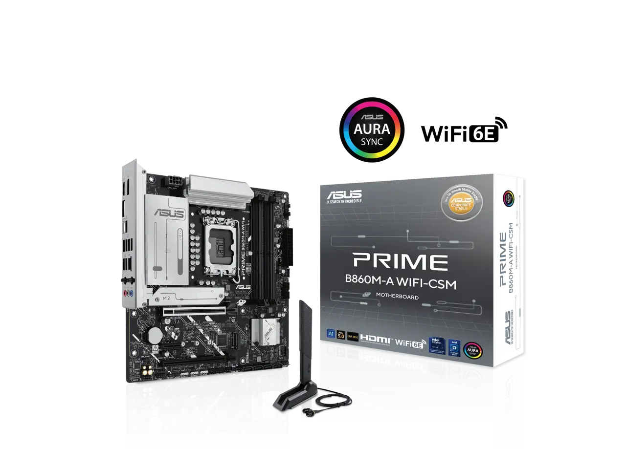 ASUS PRIME B860M-A WIFI-CSM B860 LGA 1851 mATX motherboard, Intel® Core™ Ultra Series 2 Ready, Advanced AI PC-ready, 7+1+1+1 stage, DDR5, PCIe 5.0 x16, HDMI, USB 20Gbps Type-C®, 2x M.2, WiFi 6E, 2.5Gb LAN