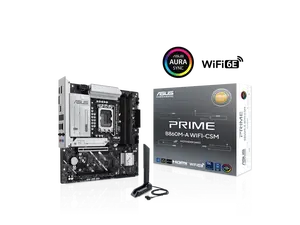 ASUS PRIME B860M-A WIFI-CSM B860 LGA 1851 mATX motherboard, Intel® Core™ Ultra Series 2 Ready, Advanced AI PC-ready, 7+1+1+1 stage, DDR5, PCIe 5.0 x16, HDMI, USB 20Gbps Type-C®, 2x M.2, WiFi 6E, 2.5Gb LAN