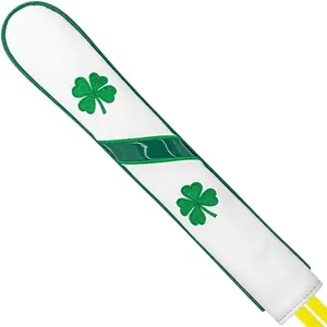 Clover Embroidered Golf Alignment Stick Cover, Premium PU Golf Direction Rod Sleeve, Soft Lining Durable Golf Training Accessory for Men & Women