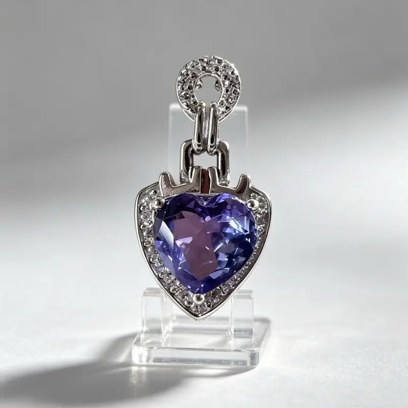 <PingEast jewelry > 925 Sterling Silver Heart Pendant Featuring 7mm Natural 5A Tanzanite