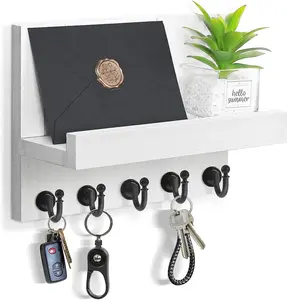 Wall Key Holder: Easy to install mail organizer wall key holder for kitchen and entryway decor with 5 sturdy key hooks