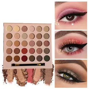 30 Color Eyeshadow Highly Pigmented Palette Matte Shimmer Fine Sparkle Long-Lasting Gold Makeup Set with Eye Shadow Brush