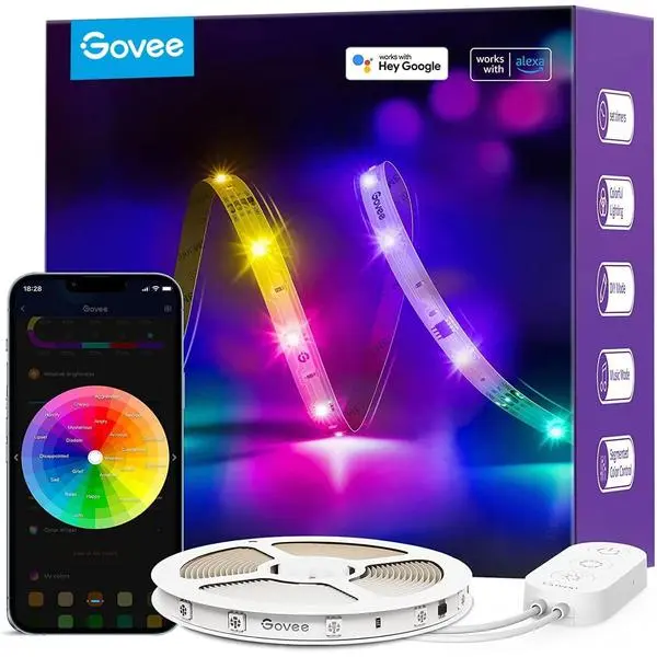 Govee RGBIC Alexa LED Strip Light 16.4ft, Smart WiFi LED Lights Work with Alexa and Google Assistant, Segmented DIY, Music Sync, Color Changing LED Strip Lights for Room, Bedroom, Holiday
