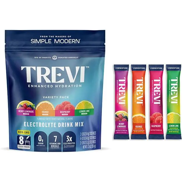 TREVI Electrolytes Powder Packets, Sugar Free Hydration Classic 8 Count | Essential Daily Drink Mix, 0 Sugar, Magnesium, Potassium, Vitamin C, Calcium, B6 & B12 Vitamins