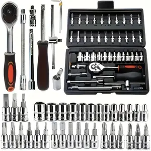 46pcs Professional Automotive Master Tool Kit - Premium Tool Sets For Car, Bike, And Motorcycle Maintenance - Compact, Portable, And All-In-One Solution With Ratchet Wrench, Assorted Screwdriver Set, Without BatteryXXCharmLane5