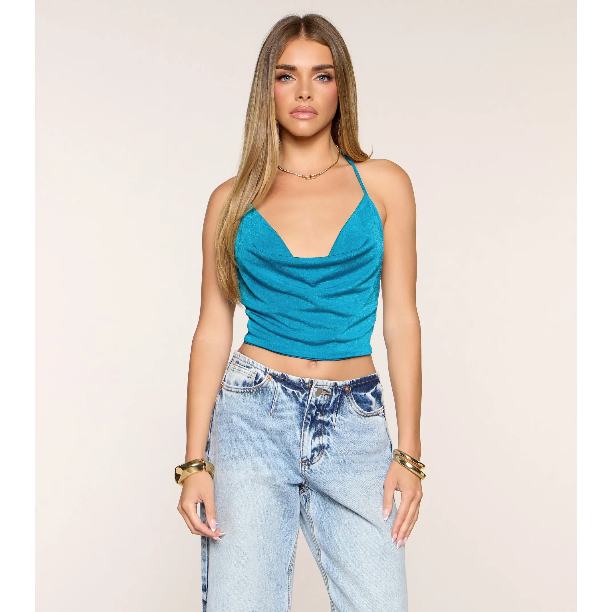 Tie It Up Cowl Halter Crop Top