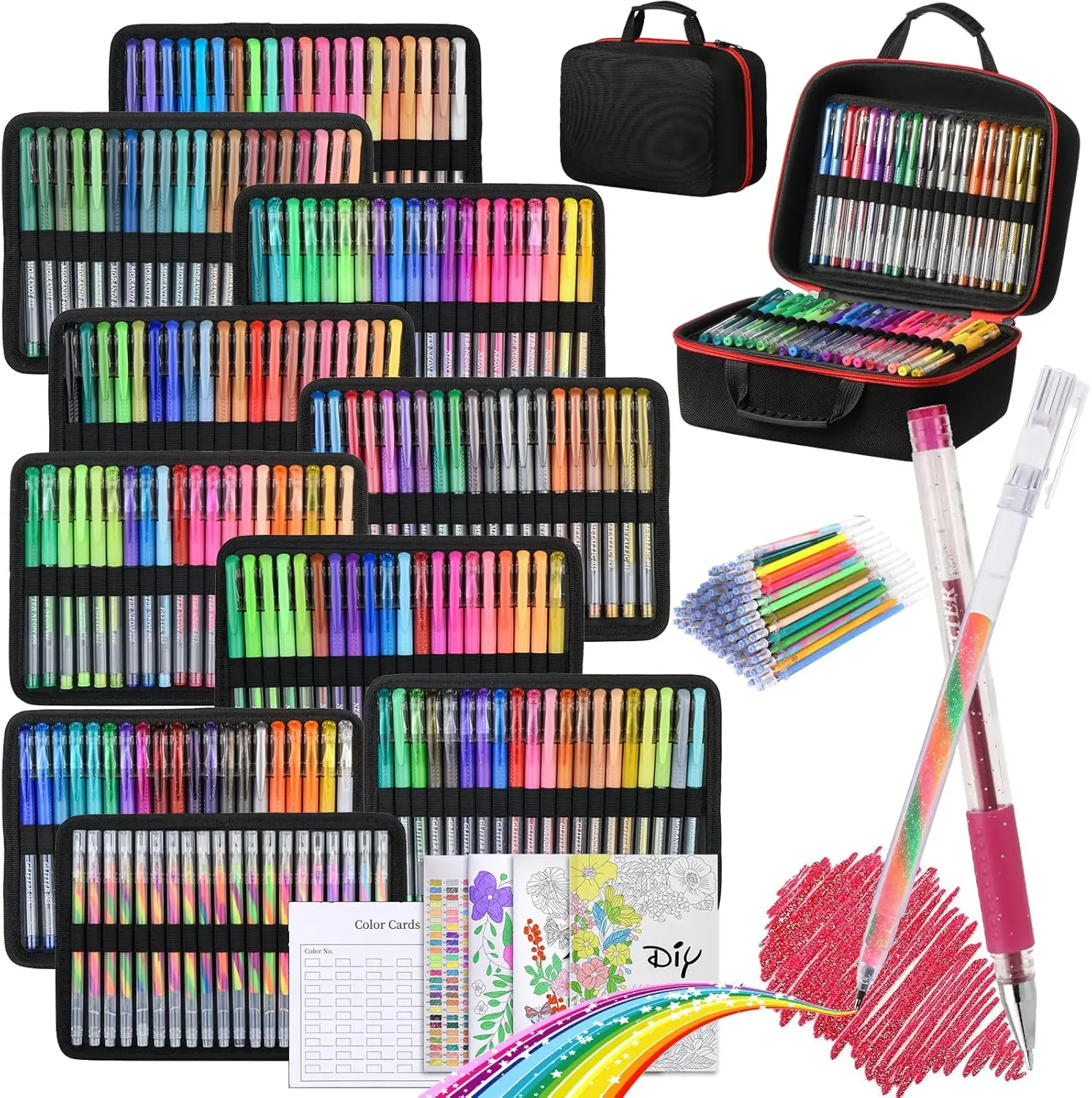 378 Pack Glitter Gel Pens Set,198 Colors Pens Include 180 Colored Gel Pens with 180 Refills,18 Color Rainbow Gel Pen for Adults Coloring Books Drawing Journaling Scrapbook