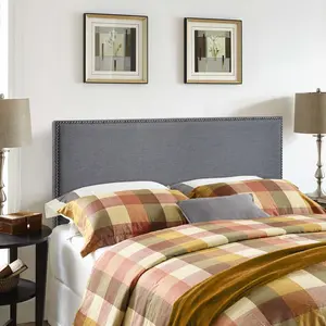 Modway Region Nailhead Queen Upholstered Headboard in Smoke