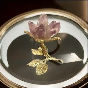 Natural Amethyst Crystal Cluster with Gold Leaf Accents Ethically Sourced Vibrant Purple Hues Intricate Formations for Home Décor & Meditation Large Crystal Decorations