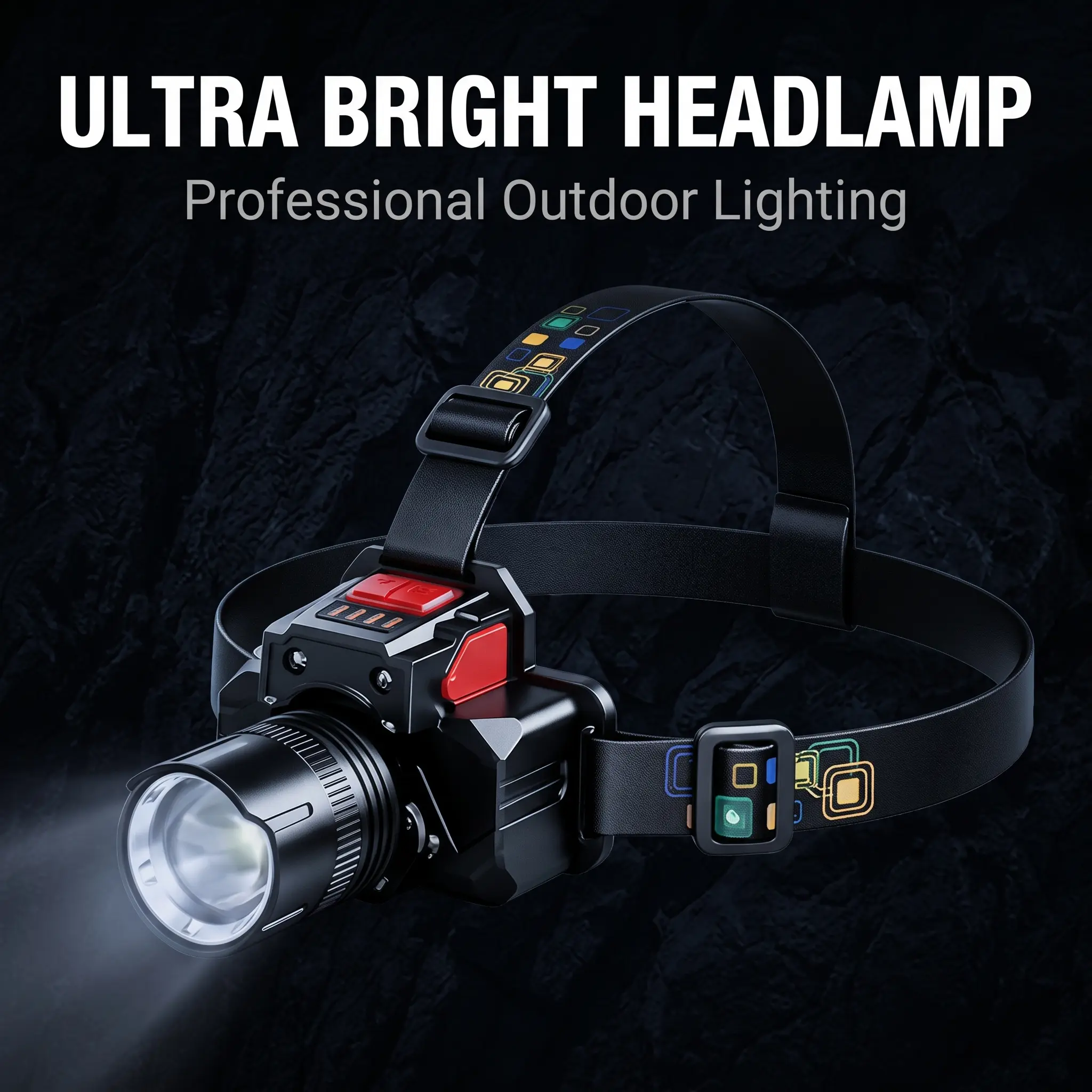 Ultra Bright Zoomable LED Headlamp Rechargeable, 90° Adjustable IPX6 Waterproof Head Flashlight with Power Indicator, Multiple Light Modes Head Light for Camping Hiking Night Running Car Repair Outdoor Night Work