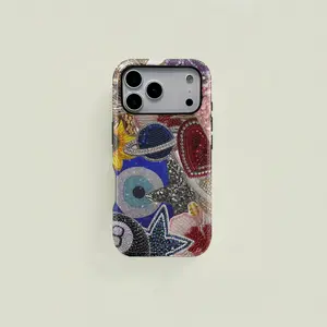 Colorful bohemian-style beaded patchwork protective case, durable 2-in-1 case, compatible with iPhone 17/16/15/14/13/12/11 Pro Max/Plus/Pro, Samsung Galaxy S25/S24/S23 Ultra series, simple and stylish phone case.